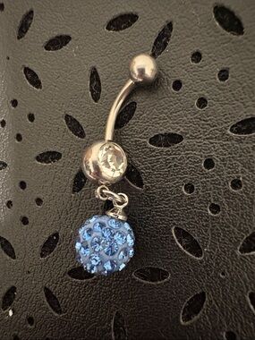 Blue Crystal Dangle Navel Ring Belly Button Jewelry